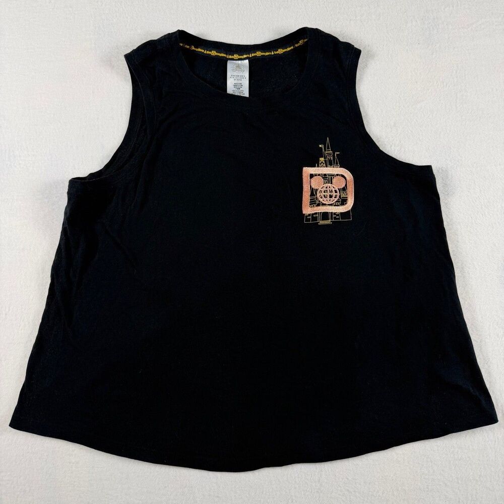Disney Parks Walt Disney World Tank Top Black Rose Gold Embroidered 1X